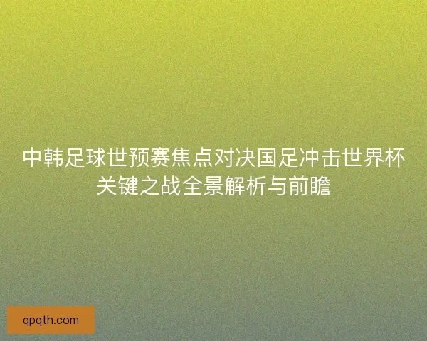 中韩足球世预赛焦点对决国足冲击世界杯关键之战全景解析与前瞻