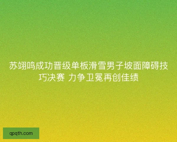 苏翊鸣成功晋级单板滑雪男子坡面障碍技巧决赛 力争卫冕再创佳绩