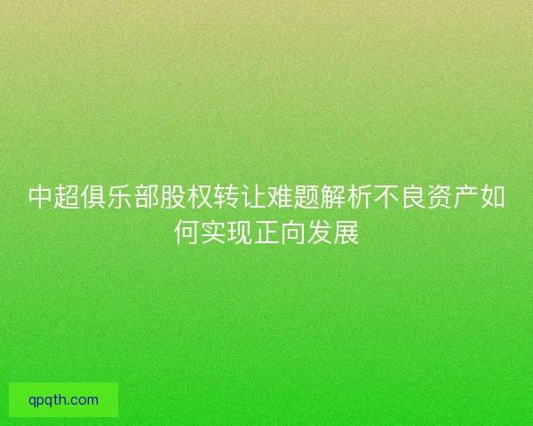 中超俱乐部股权转让难题解析不良资产如何实现正向发展 中超俱乐部股权转让难题解析不良资产如何实现正向发展